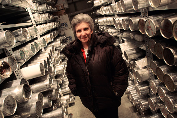 Ellen Mosley-Thompson with ice cores. Photo | Ben French