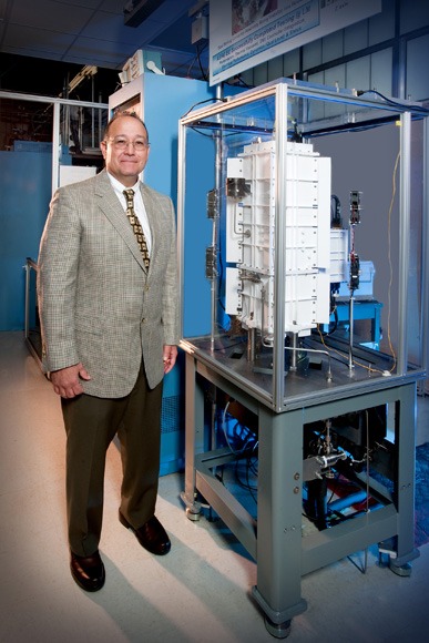 NASA Glenn Research Center Director Ray Lugo in the centers Stirling Research Laboratory.